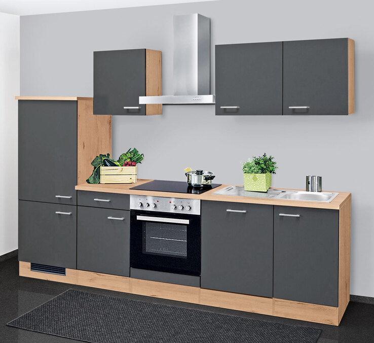Küchenzeile Tiago Basaltgrau matt/San Remo Eiche Dekor 280x60cm