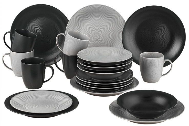 Kombiservice Silver Star 24 tlg. Porzellan matt grau schwarz