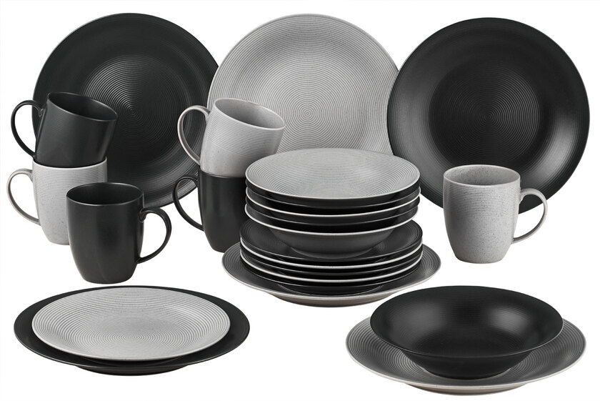 Kombiservice Silver Star 24 tlg. Porzellan matt grau schwarz