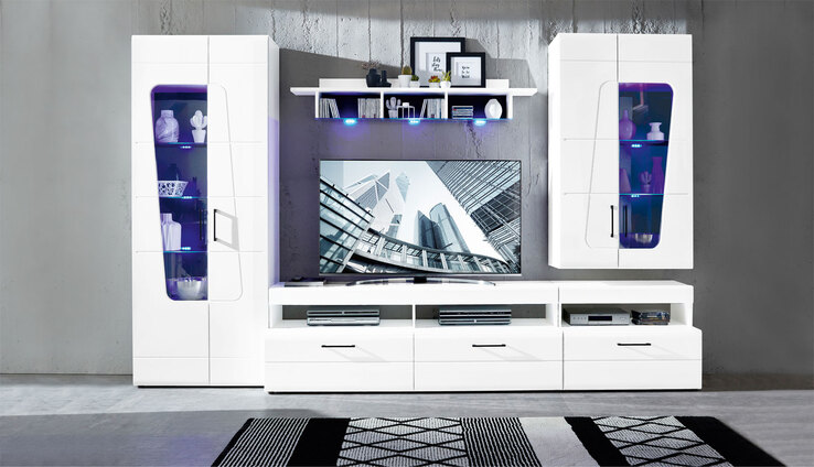 Wohnwand Spirit Weiß Hochglanz ca. 330 x 209 x 47 cm