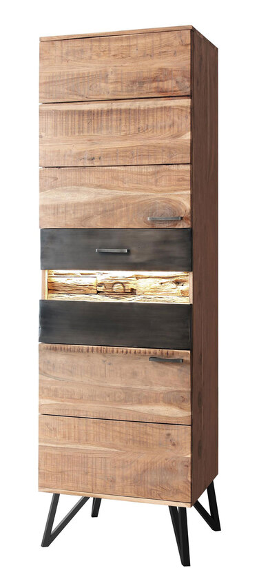 Vitrine Hawk 58 x 183 x 40 cm Akazienholz/schwarz