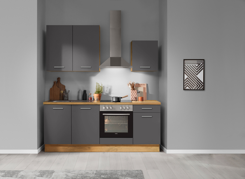 Küchenzeile Grafit/Eiche Vintage NB ca.210cm