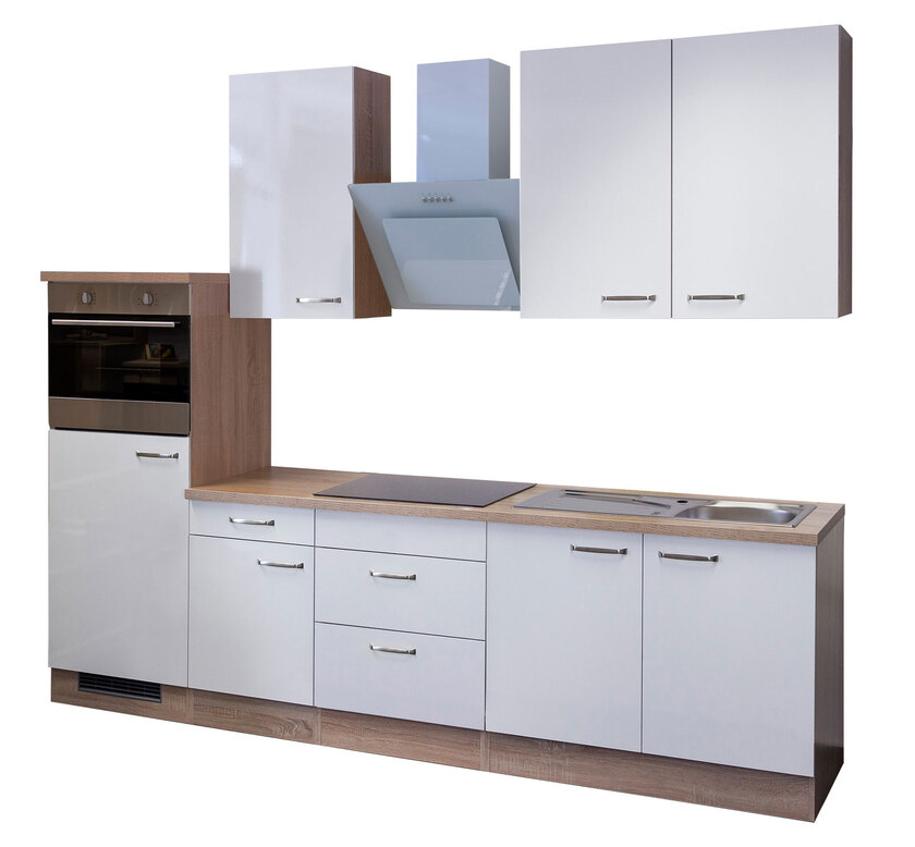 Küchenblock G-270-2223-059-Valero Weiß Hochglanz/Eiche Sonoma Dekor ca.270 cm