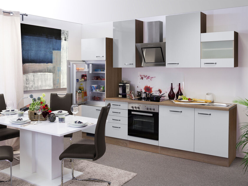 Küchenblock Valero G-280-2302-012 Hochglanz Weiß/Eiche Sonoma NB 280 cm