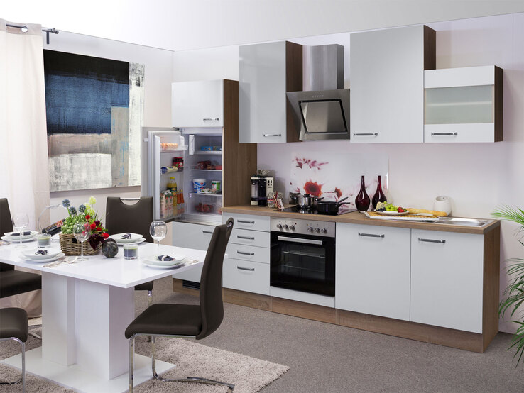 Küchenblock Valero G-280-2302-012 Hochglanz Weiß/Eiche Sonoma NB 280 cm