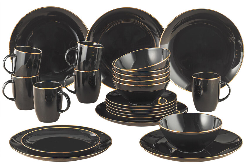 Kombiservice Glamour Black 24 tlg. Porzellan schwarz-goldfarbig