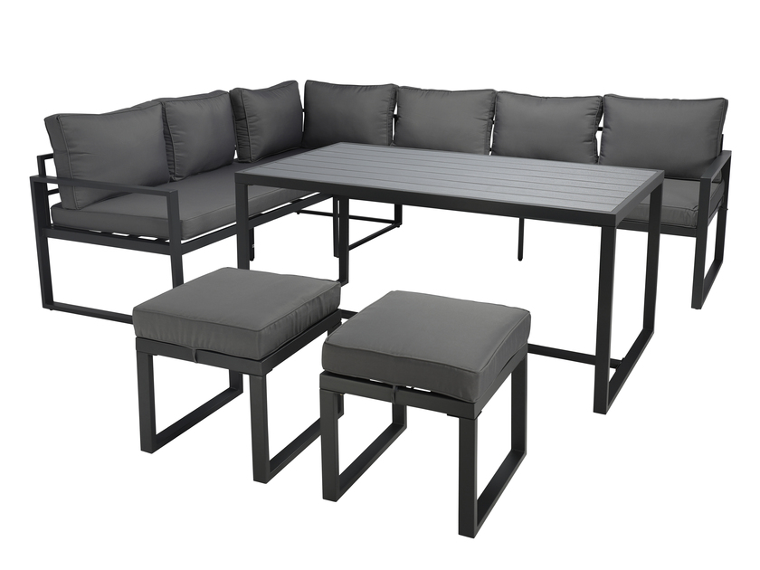 Gartenlounge Elmo 5-tlg. Polywood/Stahl 239,5 x 174,5 x 69 cm Anthrazit/Grau/Hellgrau