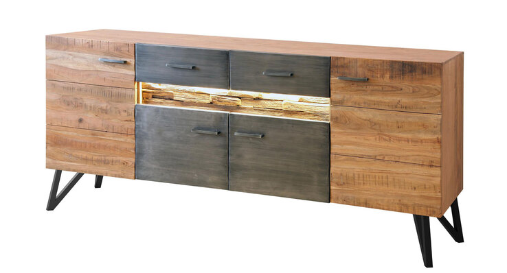 Kommode Hawk 175 x 80 x 40 cm Akazienholz/schwarz