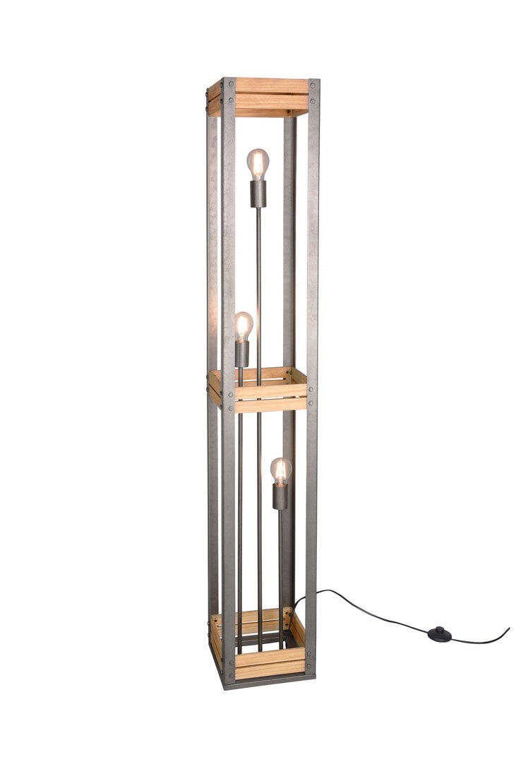 TRIO Retrofit Stehlampe Khan nickelfarbig antik,25x25cm,153cm