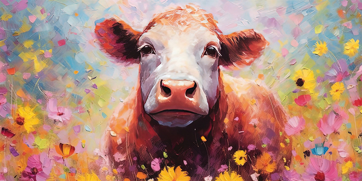 Kunstdruck auf Keilrahmen KUH GEMÄLDE 100x50cm