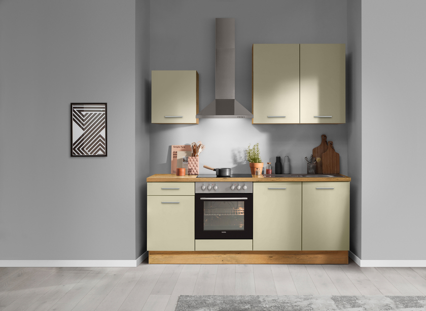 Küchenzeile Salbeigrün/Eiche Vintage NB ca. 210cm