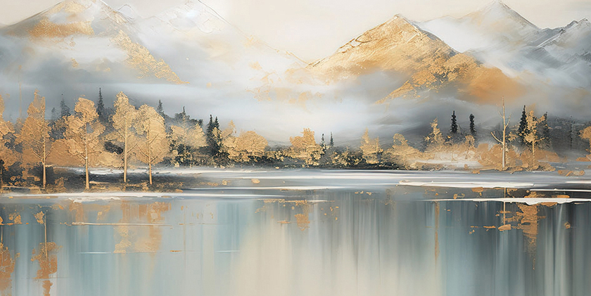 Kunstdruck auf Keilrahmen BERGE GOLD 100x50cm