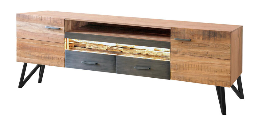 Lowboard Hawk 175 x 63 x 40 cm Akazienholz/schwarz