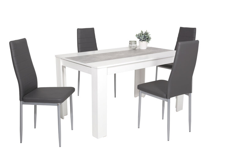 Tischgruppe Lilo 5-teilig Weiß-Betonoptik/Kunstleder Grau