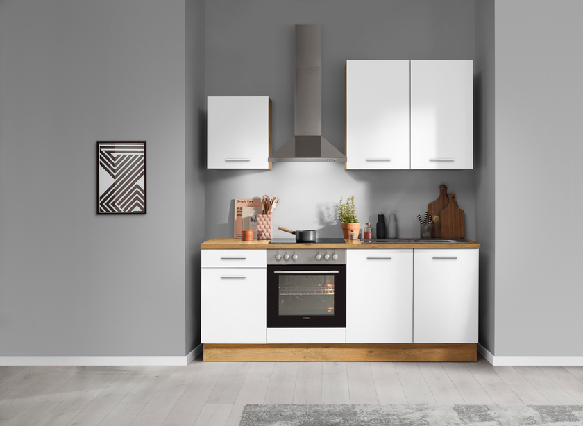 Küchenzeile Weiß/Eiche Vintage Nachbildung ca.210cm