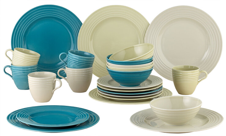 Kombiservice Miami 24 tlg. Porzellan runde Form mit Rillen 3-farbig