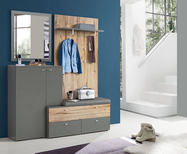 Garderobe Como Eiche Planked Grau ca. 170,9 x 201 x 41,3 cm