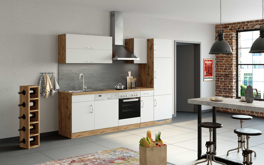 Küchenzeile Odense Weiß/Wotan-Eiche Dekor 270cm