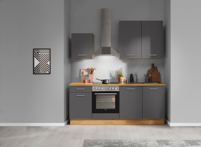 Küchenzeile Grafit/Eiche Vintage Nachbildung ca. 210cm