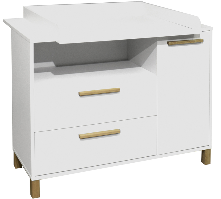 Wickelkommode Zoe 119 x 45 x 91 cm matt Ice White supermatt Weiß/Braun
