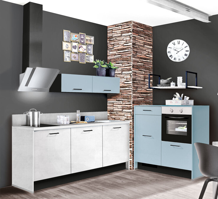 Küchenzeile Beton Schiefergrau hell/Petrol 183+123 cm