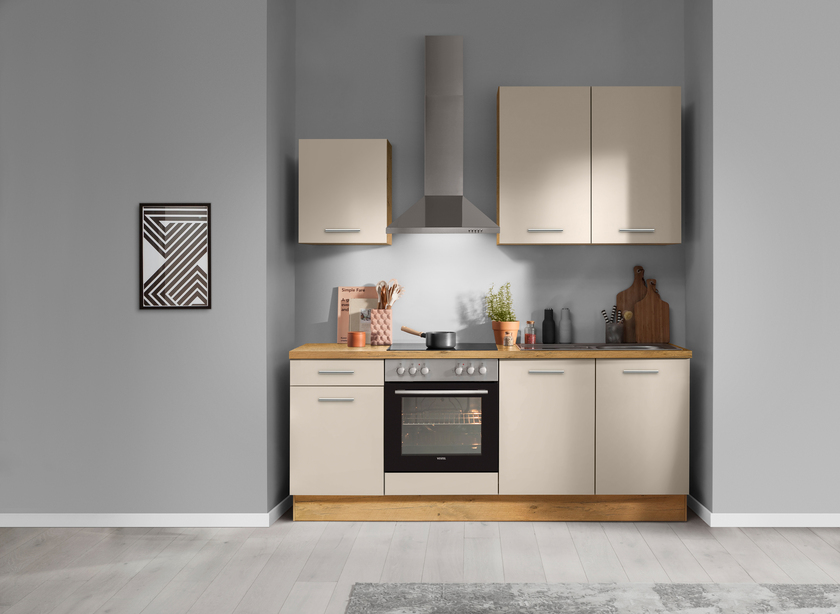 Küchenzeile Kieselgrau/Eiche Vintage Nachbildung ca. 210cm