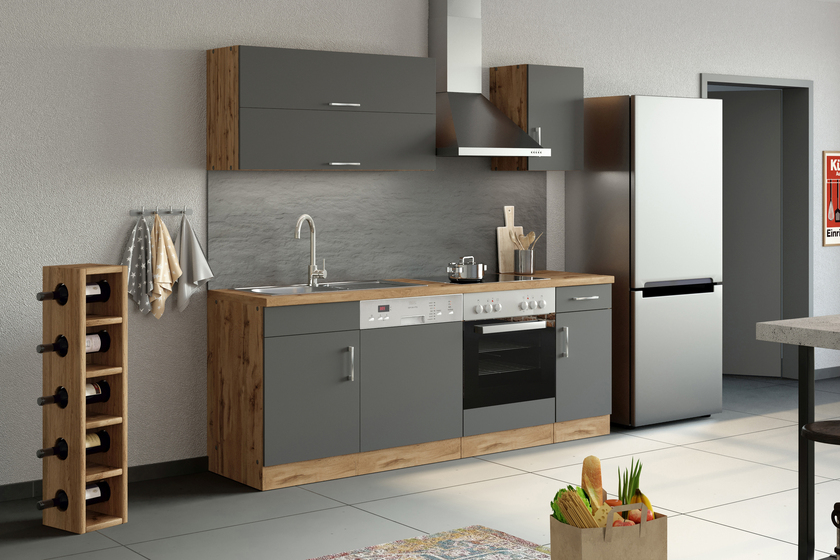 Küchenzeile Odense Anthrazit/Wotan-Eiche Dekor 210 x 270cm