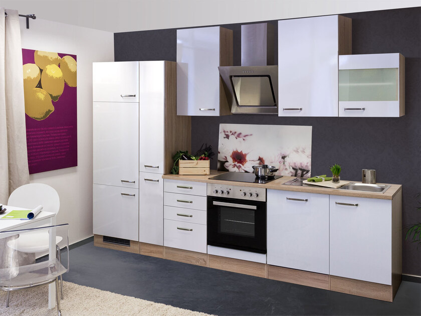 Küchenblock Valero G-310-2604-012 Weiß Hochglanz/Eiche Sonoma NB 310 cm