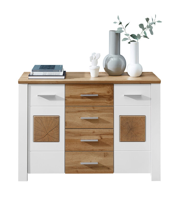 Kommode Materio, Lack Weiß Matt, Eiche Altholz