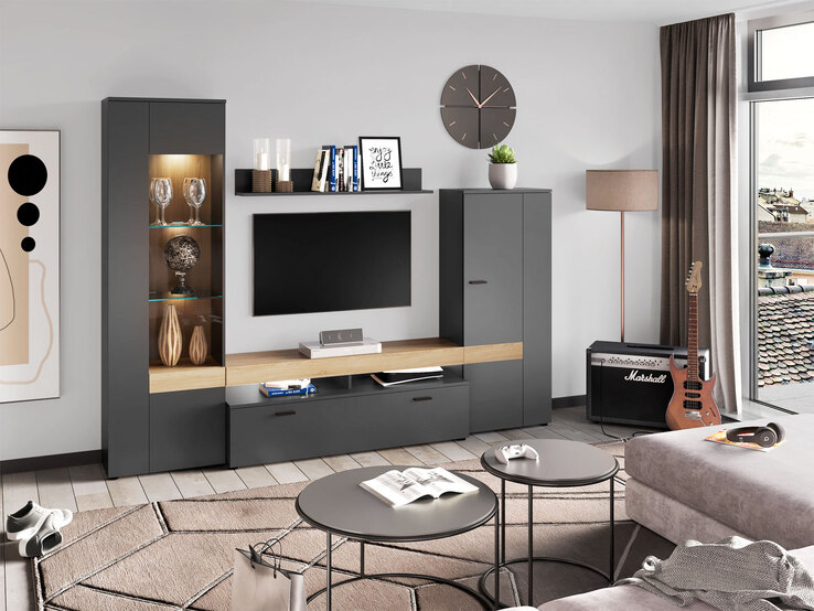 Wohnwand Ego Anthrazit/Braun 260x195x43 cm