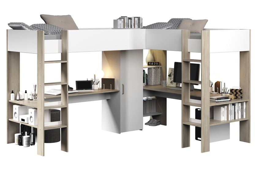 Parisot Eck-Hochbett Alex 296 x 232 cm braun/ weiß