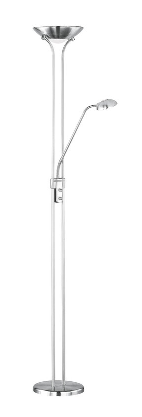 LED Stehlampe mit Leselampe Spock nickelfarbig 180cm 50cm Metall verstellbar getrennt schaltbar