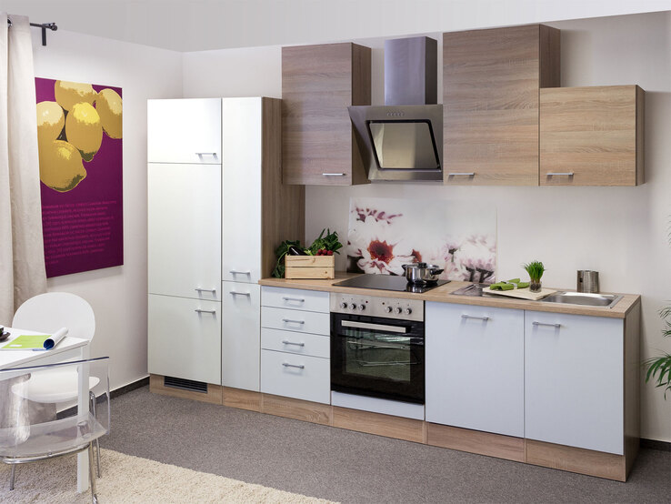 Küchenblock G-310-2610-012-Samoa Weiß/Eiche Sonoma ca. 310 cm