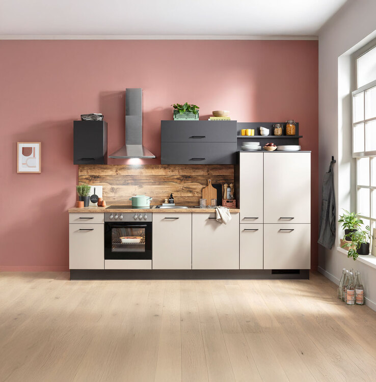 Küchenzeile Cappuccino/Grafit NB 305cm