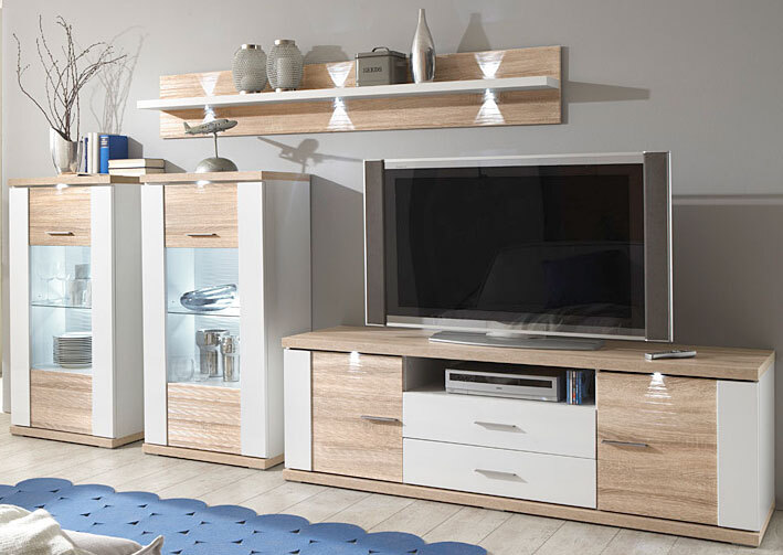 Wohnwand Manhattan Weiß/sägerau Nachbildung ca. 330 x 180 x 52 cm