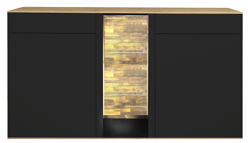 Sideboard Como 159x90x42 cm Anthrazit matt lack / Asteiche-Dekor