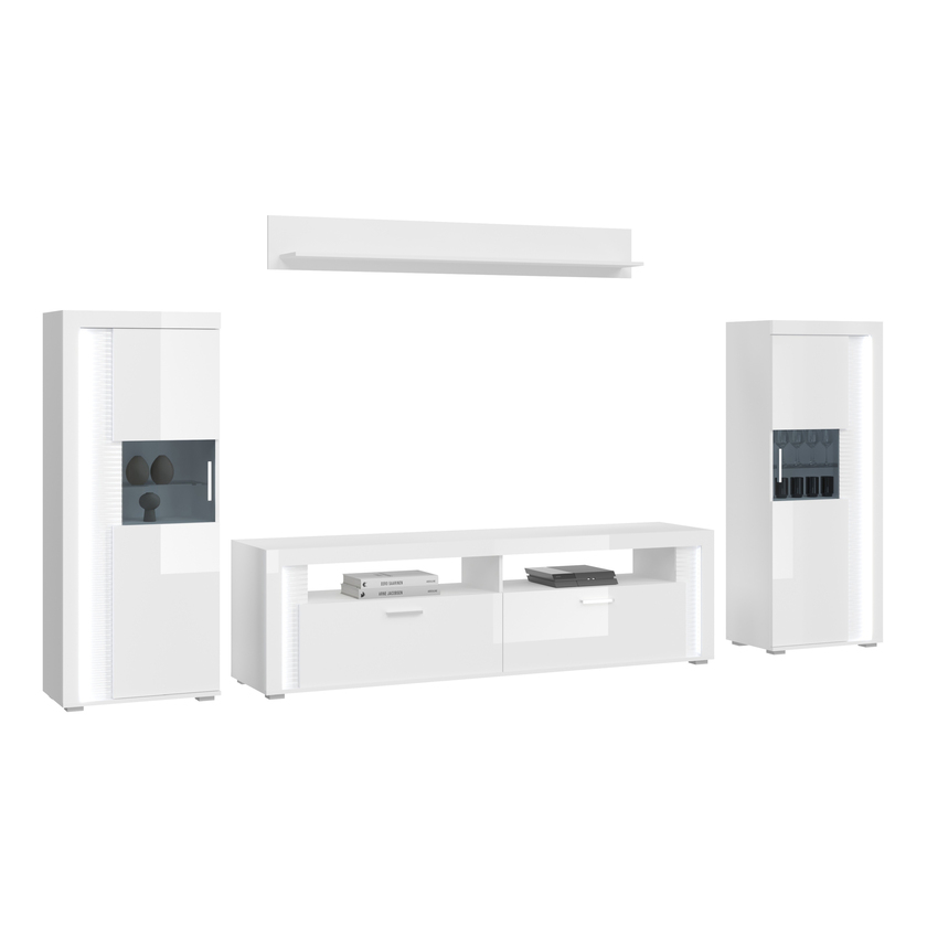 Wohnwand Skylight II 4-teilig 351x148 cm Weiß Hochglanz