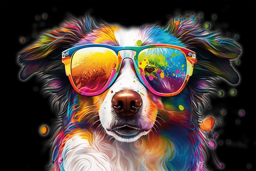 Kunstdruck auf Keilrahmen HUND MIT BRILLE 90x60cm