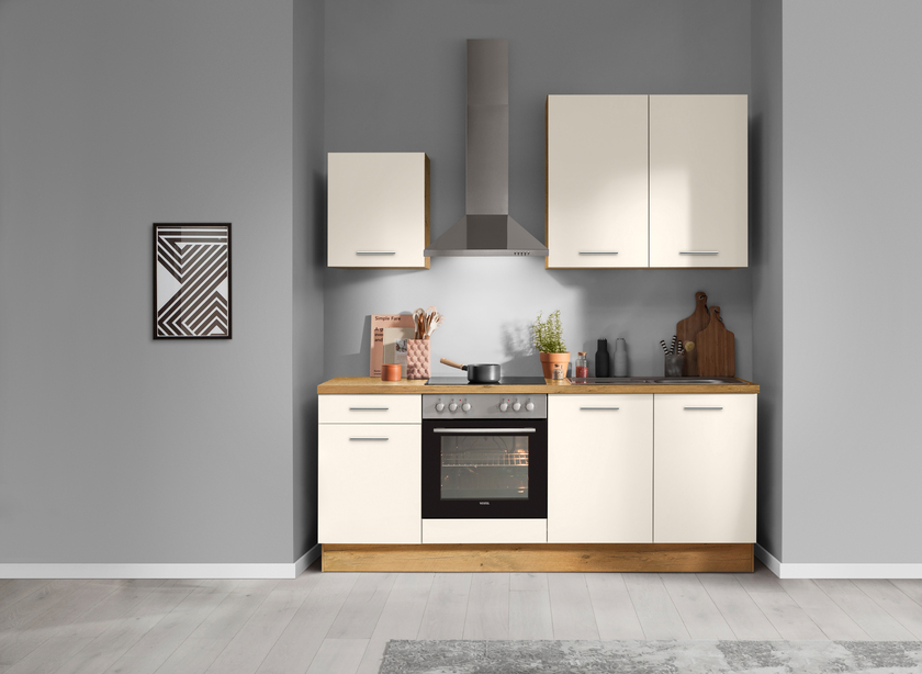 Küchenzeile Magnolienweiss/Eiche Vintage Nachbildung ca. 210cm