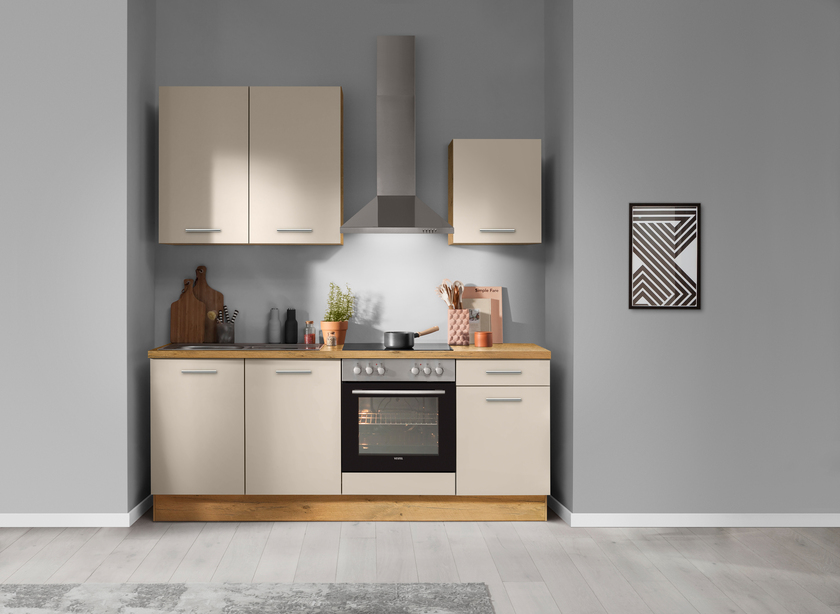 Küchenzeile Kieselgrau/Eiche Vintage NB ca.210cm