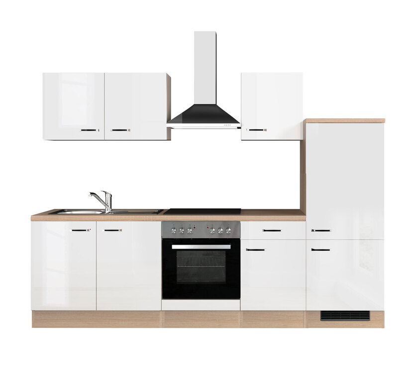 Flex-Well Küchenzeile Valero Weiß Hochglanz/Sonoma Eiche 270cm