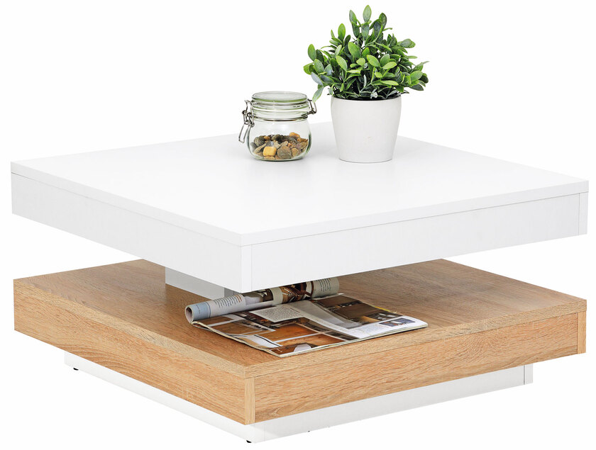 Couchtisch-Set Andy, Weiß/Sonoma Eiche, B/H/T ca. 67 / 35 / 67 cm