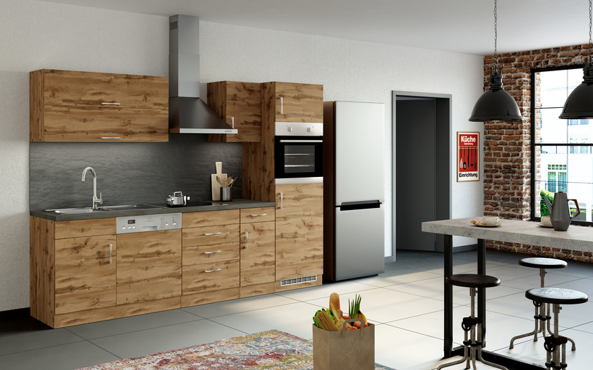 Küchenzeile Kopenhagen Wotan Eiche Dekor ca. 270 cm x 200 cm x 60 cm