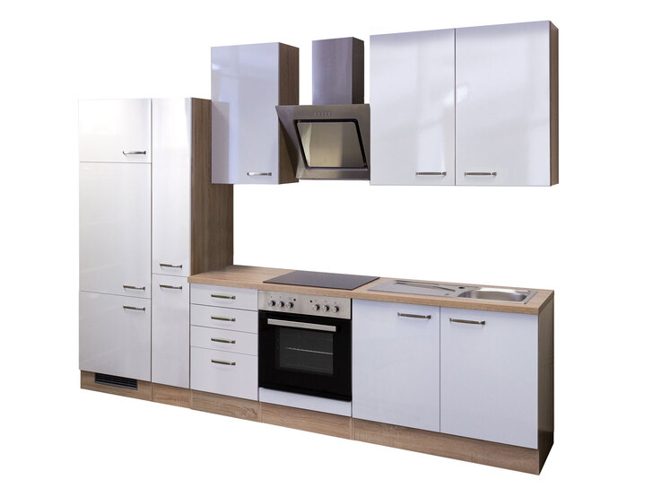 Küchenblock Valero G-300-2505-000 Weiß Hochglanz/Eiche Sonoma NB 300 cm