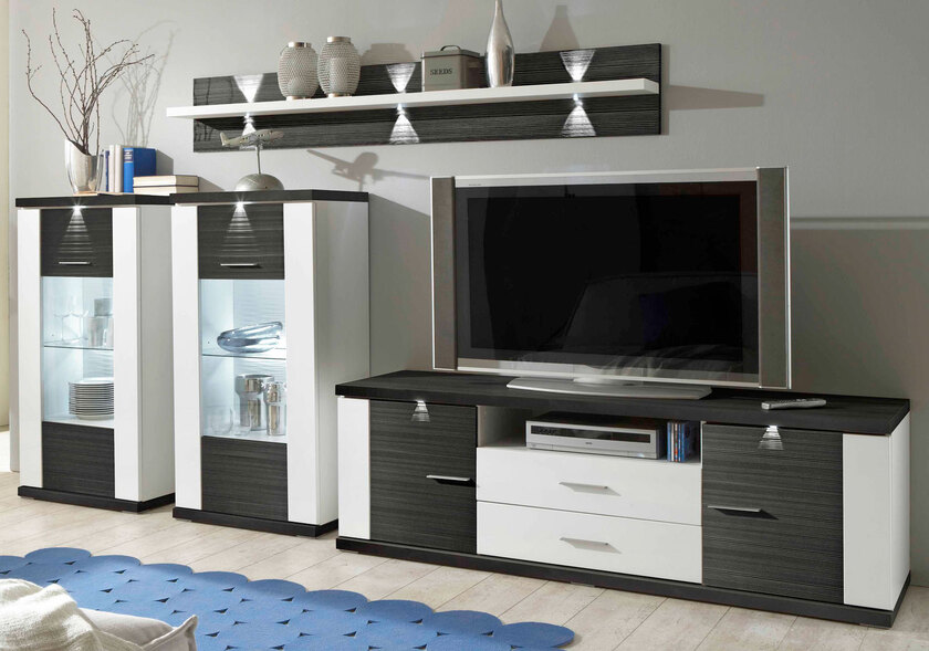 Wohnwand Manhattan4-teilig Weiß/Graphit Nachbildung ca. 330 x 180 x 52 cm