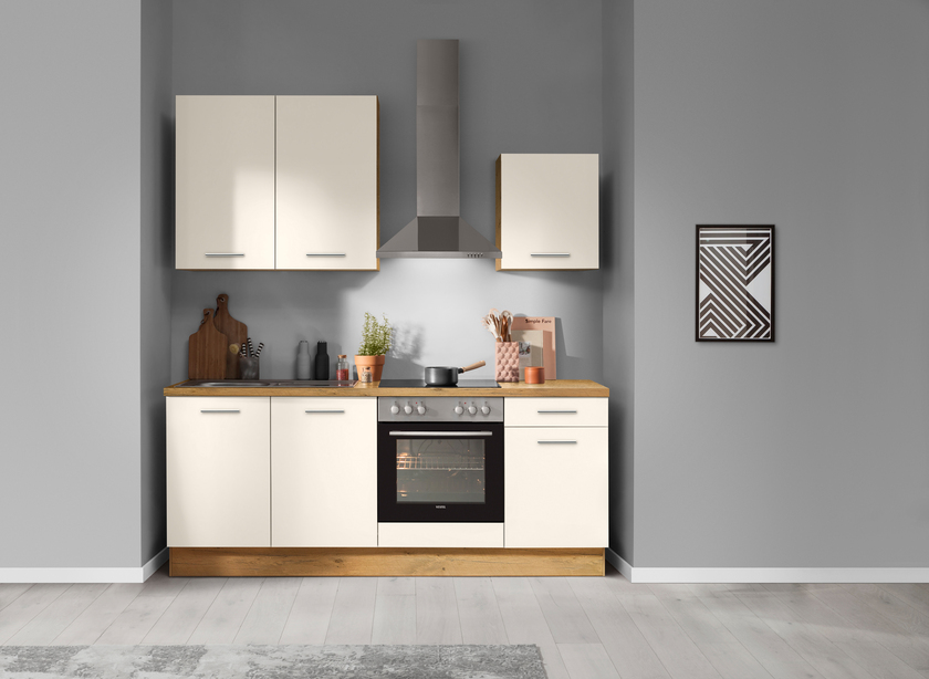 Küchenzeile Magnolienweiss/Eiche Vintage NB ca.210cm