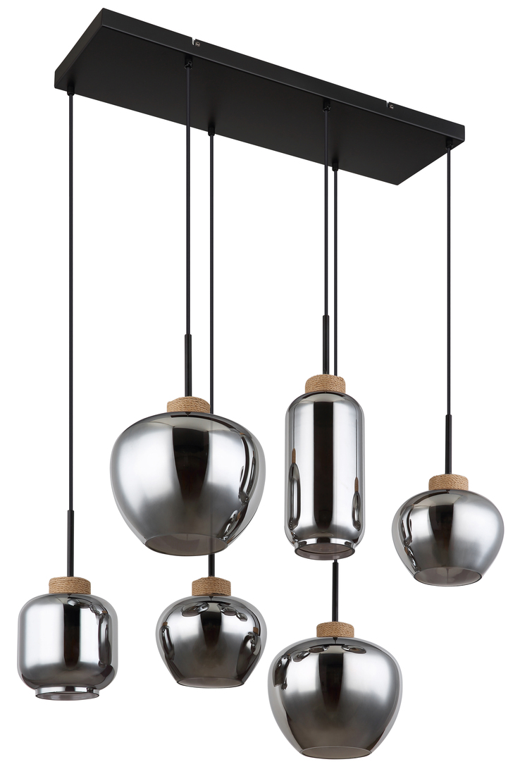 GLOBO Retrofit Balkenpendel Matt naturfarbig,Rauchglas,6-flammig,80x40cm,120cm,Metall,Hanf