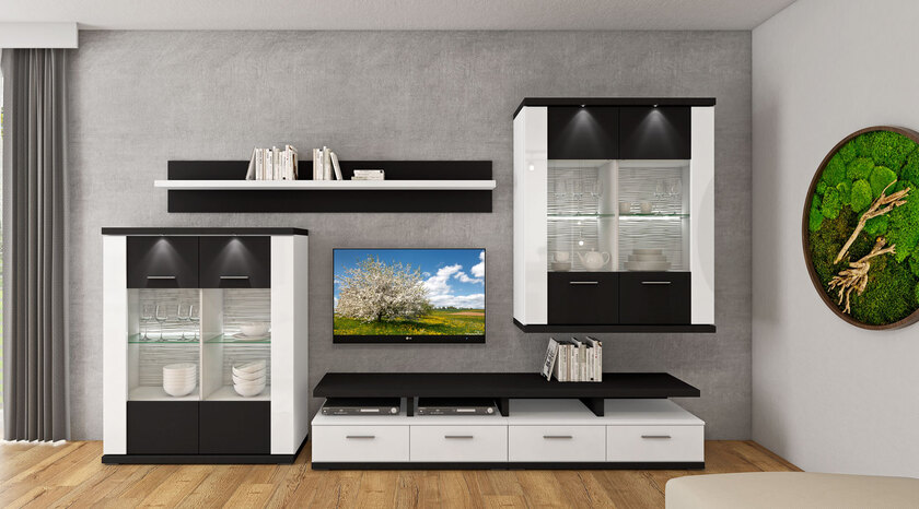 Wohnwand Manhattan Weiß/Graphit ca. 363 x 207 x 50 cm