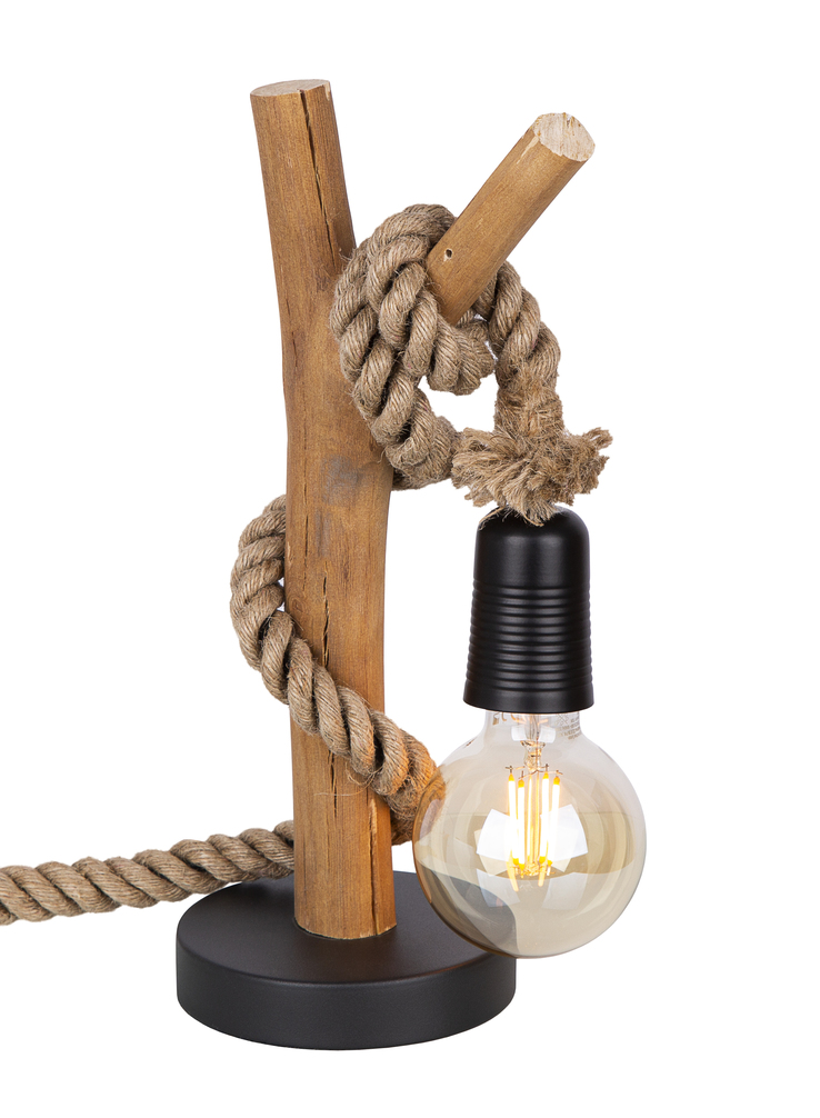 GLOBO Tischlampe Nerida Hanf/Metall Tellerfuß Ø 15 cm Höhe 40 cm Naturfarbig/Schwarz