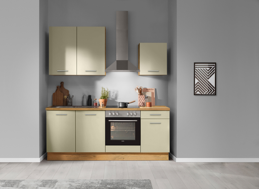 Küchenzeile Salbeigrün/Eiche Vintage Dekor ca. 210cm